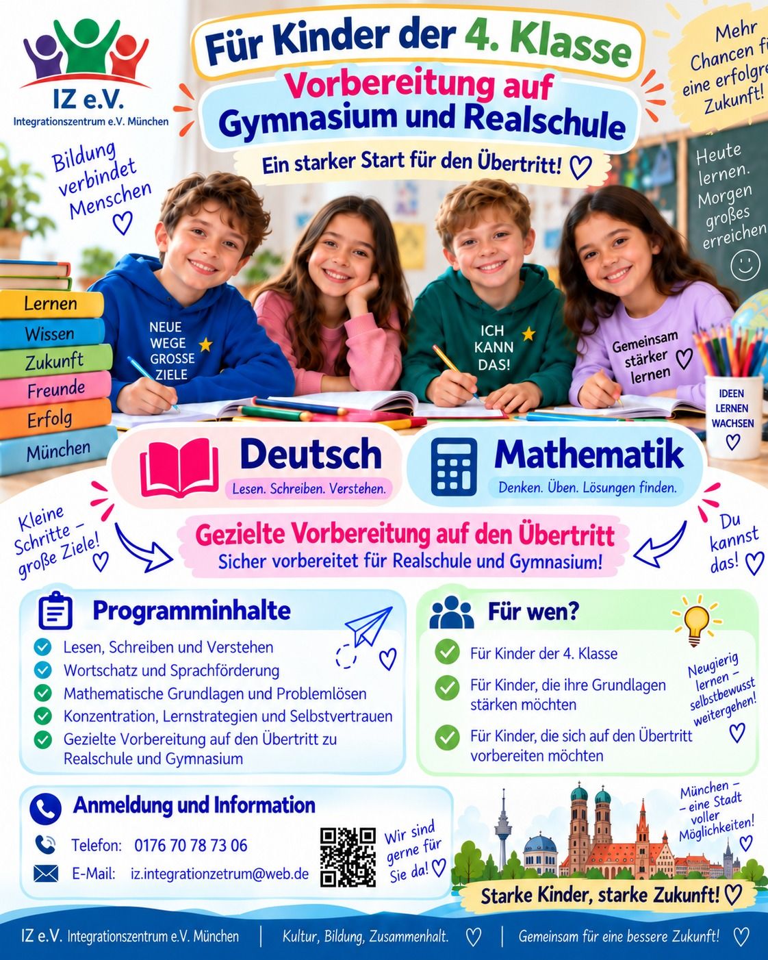 Plakat „Für Kinder der 4. Klasse – Vorbereitung auf Gymnasium und Realschule“ mit Programminhalten